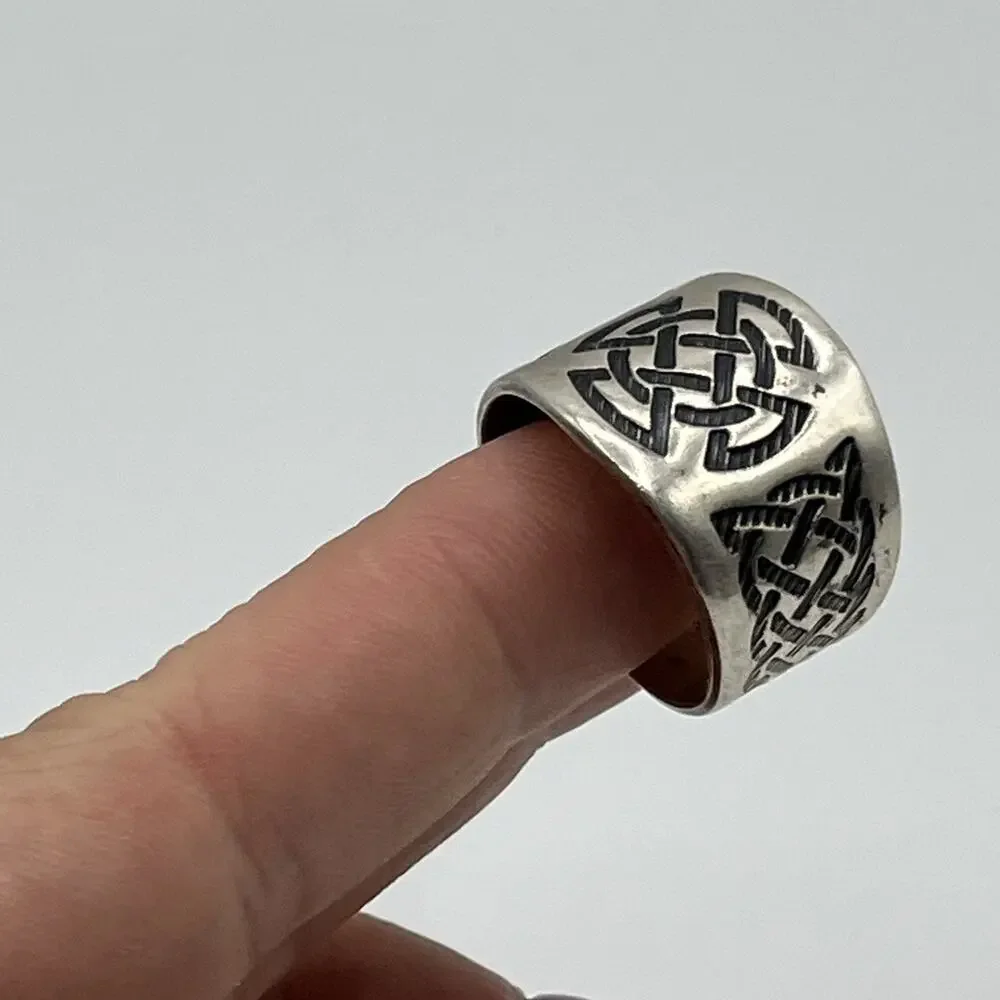 STERLING SILVER Oxidized CELTIC KNOT BAND RING Men’s SIZE 11.5 925 Vintage Rare